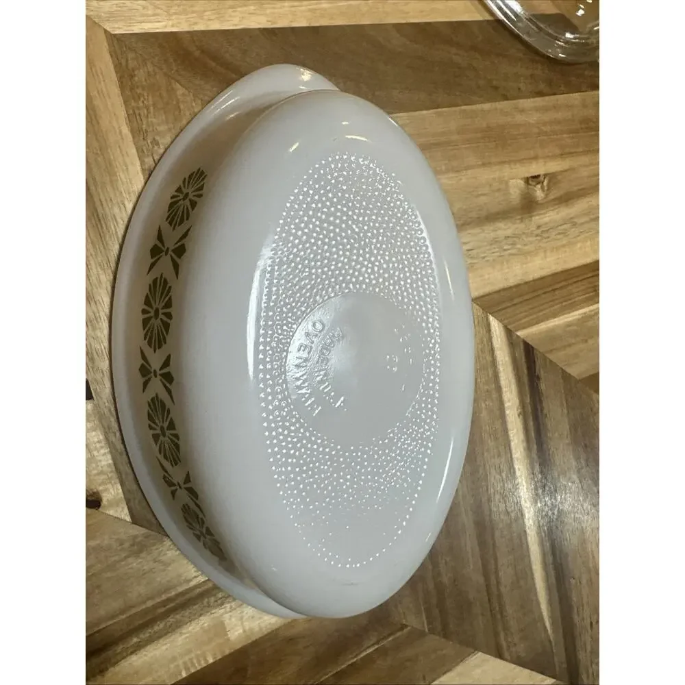 Green Daisies Glasbake Oval Casserole Dish With Lid 1 Quart